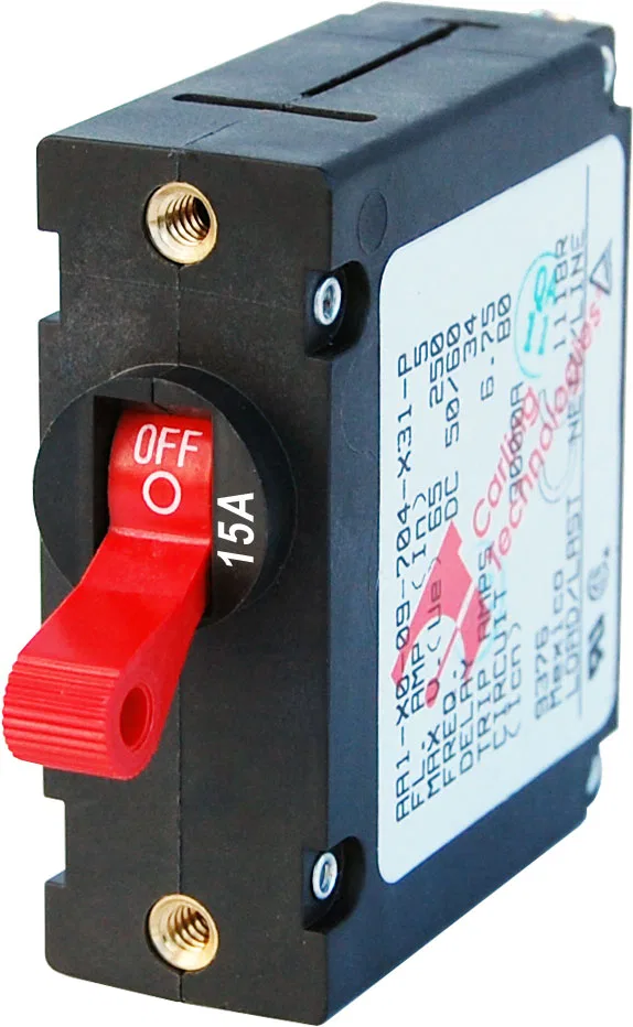 7209-BSS – BLUE SEA Circuit Breaker, 15 Amps/ 240 Volt AC/ 32 Volt DC Red Single Pole Magnetic Hydraulic Type Toggle ...